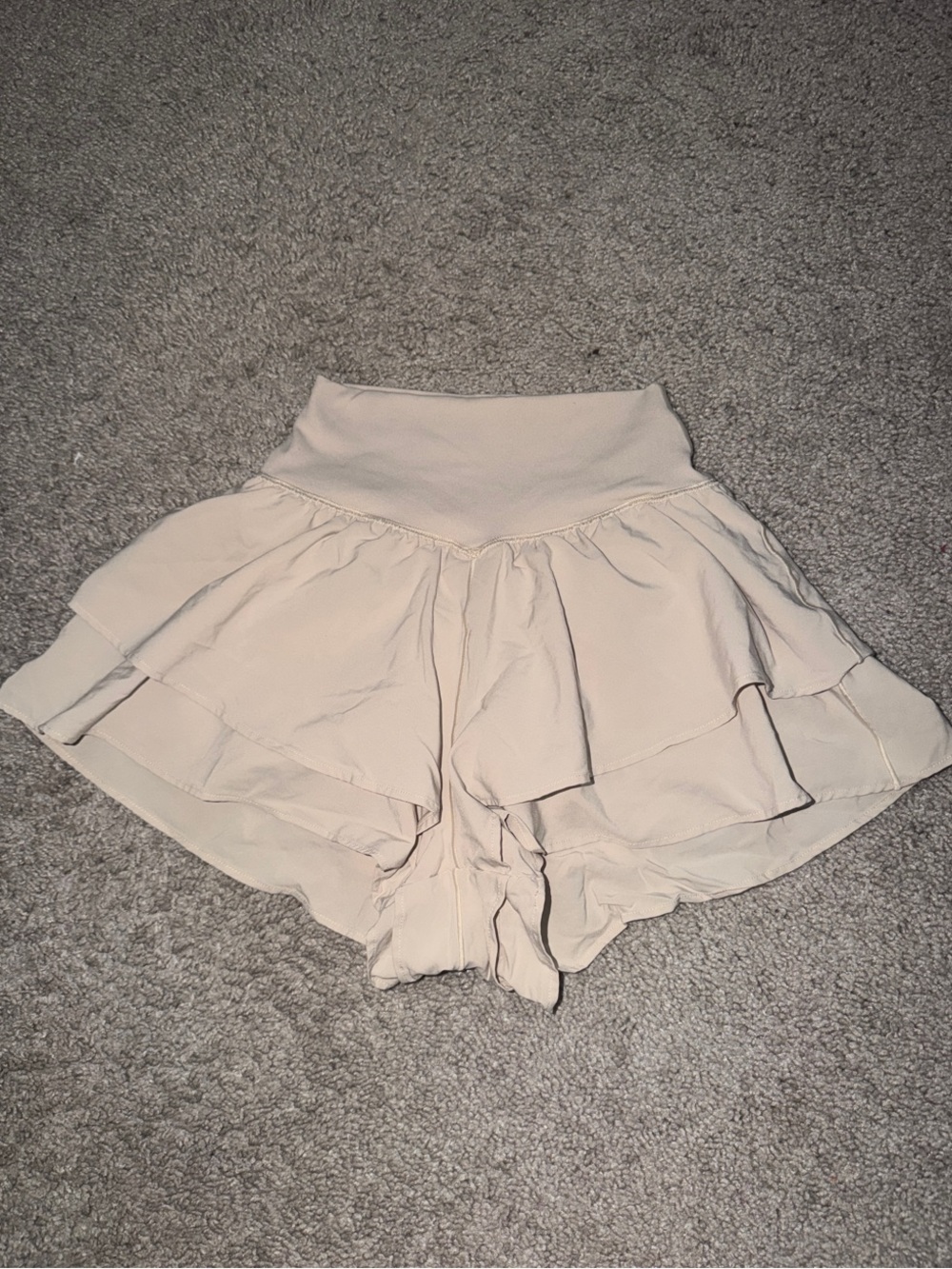 High-Waist Layered Ruffle Athletic Shorts in Beige